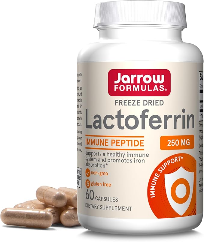 Jarrow Formulas Saccharomyces Boulardii Probiotics + MOS 5 Billion CFU Probiotic Yeast Formulas Lactoferrin 250 mg - Immune-Supporting Glycoprotein