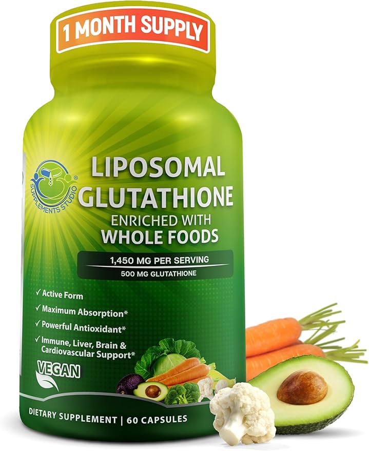 Liposomal Glutathione 500mg - Active Form L Glutathione (Reduced) for Maximum Absorption - Made with Organic Whole Foods - Master Antioxidant &amp Detoxifier - Immune &amp Cardiovascular Support - 6