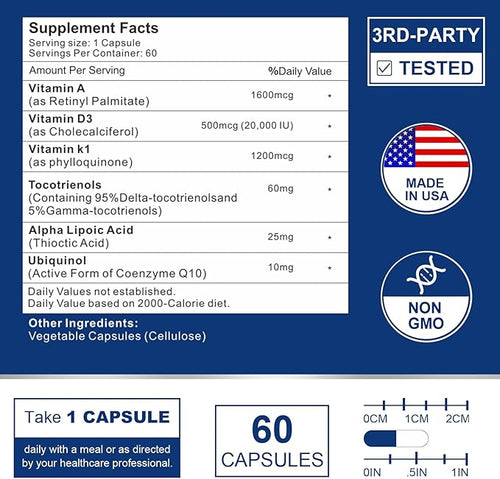 ADK Vitamin Supplement 20000 IU - High Potency Vitamins A D3 and K1 for Heart Bone Health and Immune Support Vitamin ADK 180 Capsules