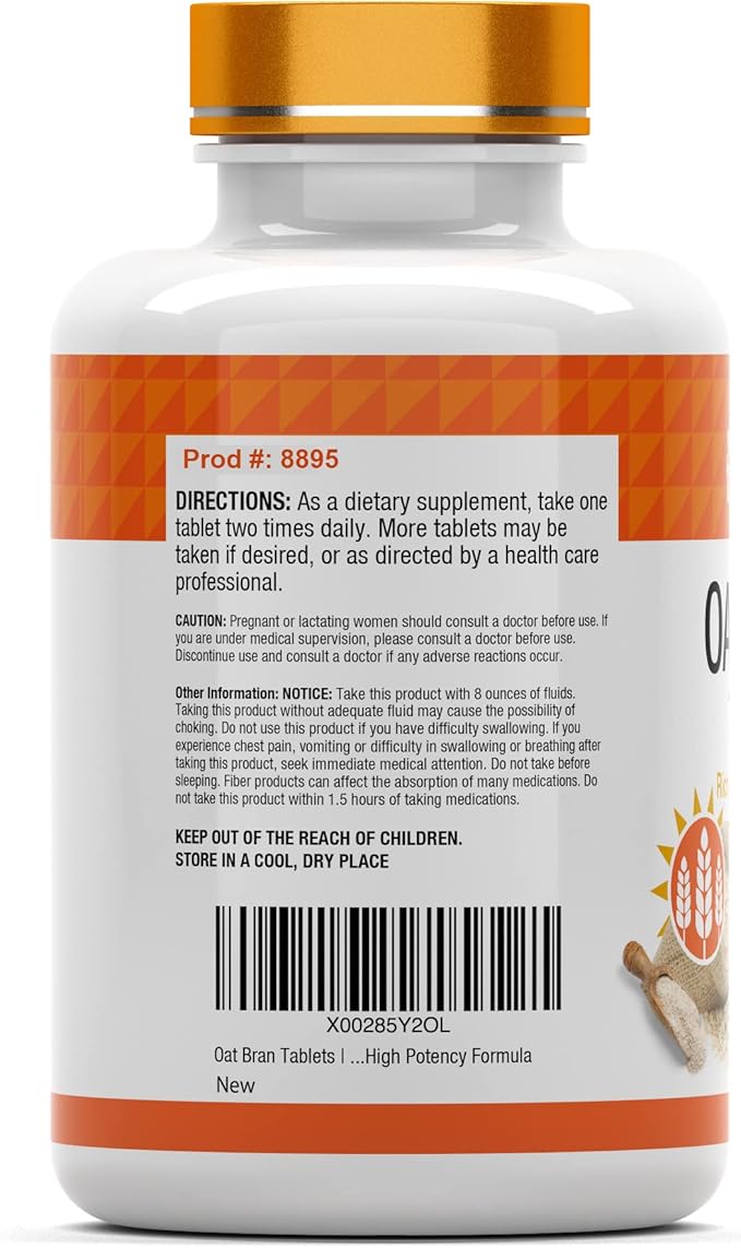tnvitamins Oat Bran Tablets | 365 Tablets x 1000 MG per Tablet | Oat Fiber Tablets | Soluble &amp Dietary Fiber Supplement | May Support Digestive Health