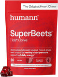 Humann SuperBeets Heart Chews Nitric Oxide and Blood Pressure Support Grape Seed Extract &amp Non-GMO Beet Root Powder Energy Supplement Pomegranate Berry Flavor 60 Count