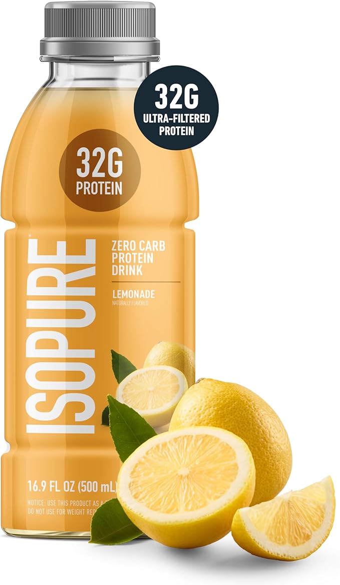 Isopure Zero Carb 32g Clear Protein Ready-to-Drink Whey Protein Isolate Lemonade 12 Pack (Packaging May Vary)