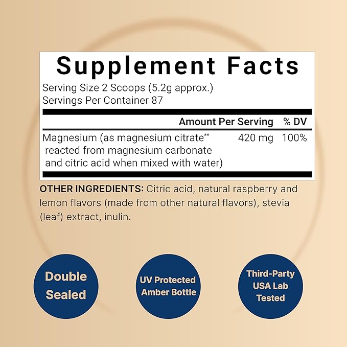 Calm Magnesium Powder 1lb | Drink Mix for Sleep Muscle Bone &amp Mood Support – Sugar Free Lemon Raspberry Flavor – Chelated Magnesium Citrate for High Absorption – Vegan Non-GMO