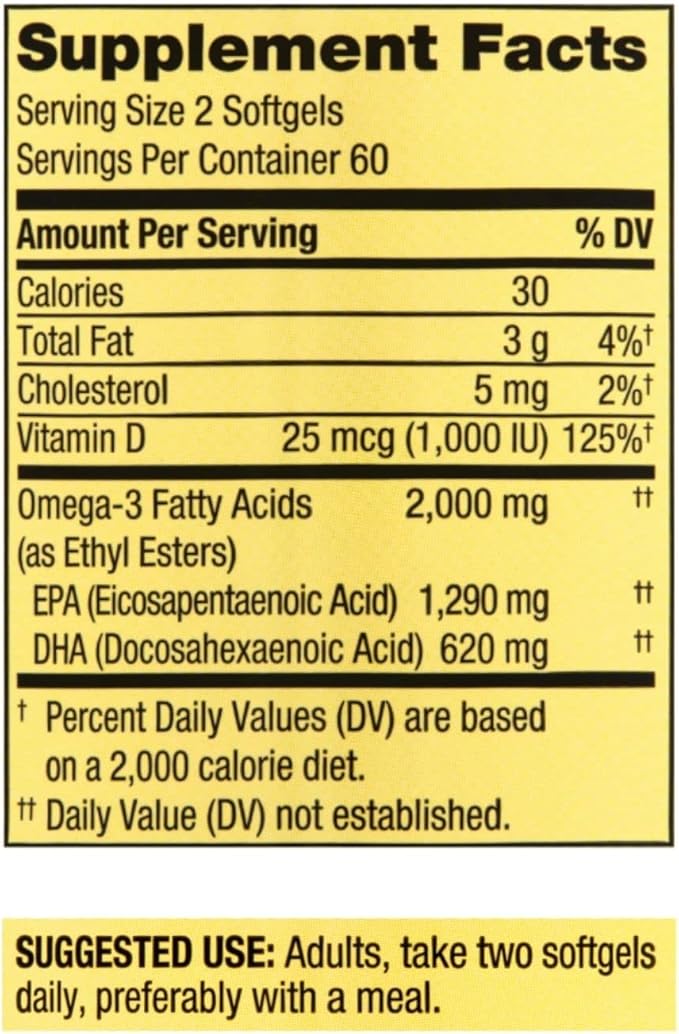 Spring Valley Omega-3 from Fish Oil 2000 mg Maximum Care 120 count + STS Sticker.