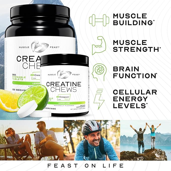 Muscle Feast 100% Whey + Creatine Candy Bundle: 1 100% Whey Protein (Vanilla 5lb) + 1 Creatine Candy (Lemon Lime 360) | Premium Supplements Vegetarian Gluten Free