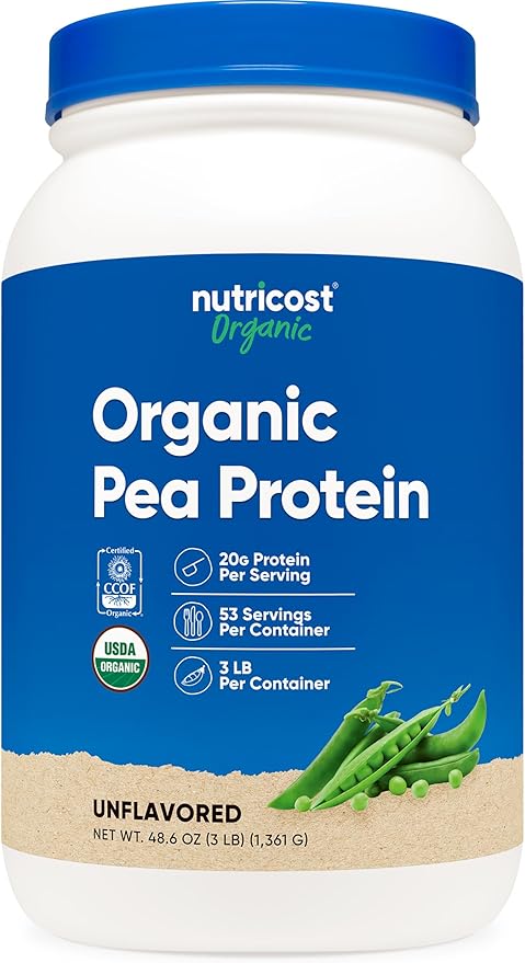Nutricost Organic Pea Protein Powder (3 LBS) Unflavored - Certified USDA Organic Protein from Plants Vegetarian Friendly Gluten Free Non-GMO
