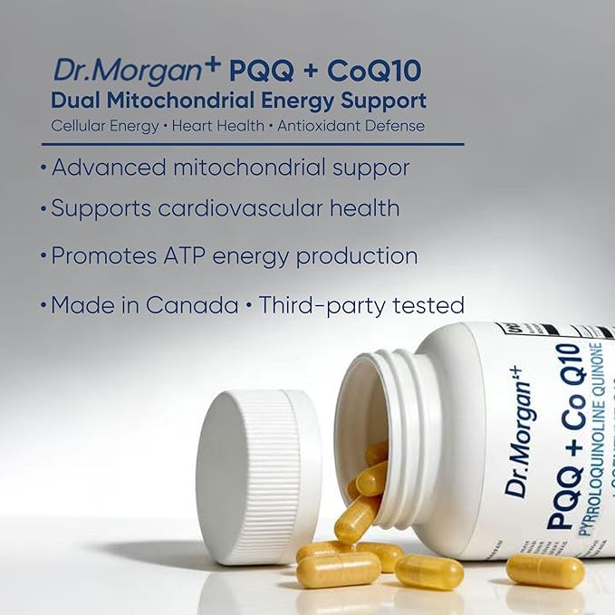 Dr. Morgan PQQ 20mg (Pyrroloquinoline Quinone) &amp CoQ10 100mg - Mitochondrial Energy &amp Cellular Vitality Support - Cognitive Antioxidant Formula - 60 Capsules Non-GMO