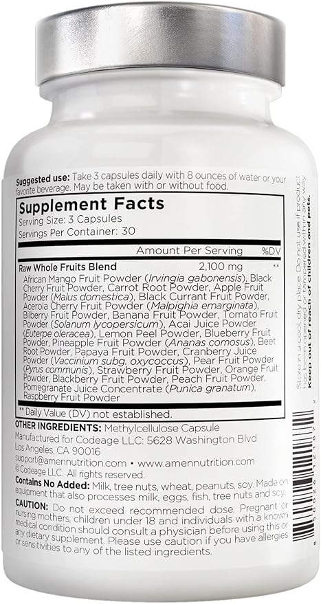 Amen Fruits Daily Fruits Vitamins Supplements Over 20 Whole Fruit Extracts - Raw Multivitamin Berries Antioxidant Polyphenols Superfood &amp Flavonoids - Non-GMO - 90 Capsules