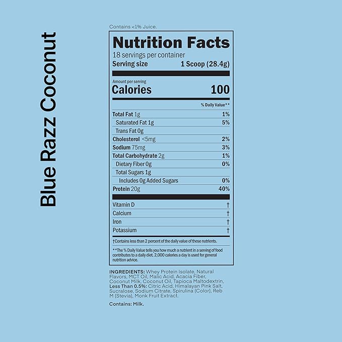 Oath Nutrition Clear Whey Isolate Protein Powder Blue Razz Coconut 20g Complete Protein per Serving No Added Sugar Grass-Fed 18 Servings