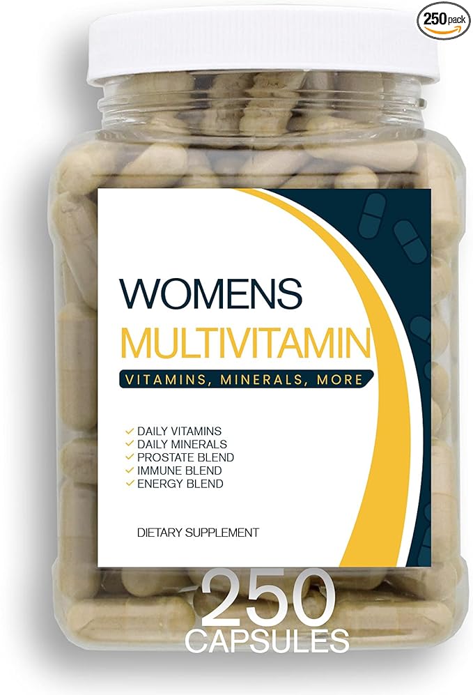 Multivitamin &amp Women's Health Blend - 250CT Tub - Providing Daily Serving of Vitamins Minerals Womens Health Antioxidants &amp Energy in a Clear Square Grip Jar