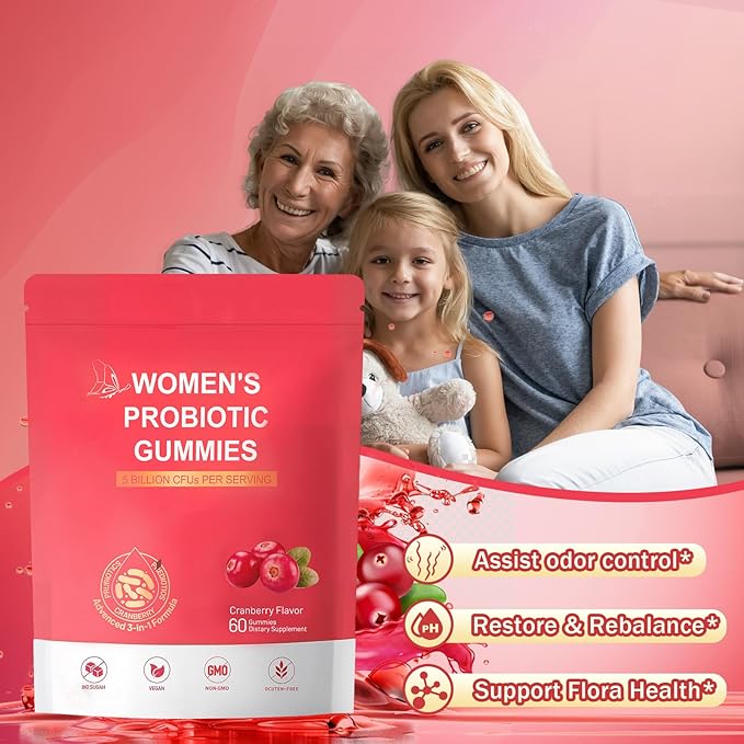 Vaginal Women Probiotic Feminine Balance pH Gummies for Healthy Odor Yeast Balance &amp Flora + Vitamin C for Immune Support -Cranberry Probiotics
