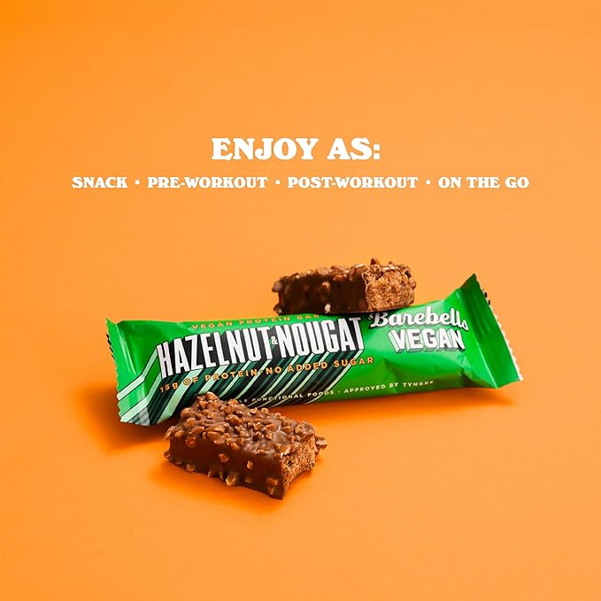 Barebells Vegan Protein Bars Hazelnut-Nougat &amp Peanut Caramel - 24 count 15g of Plant-Based High Protein Treats - Chocolate Nutrition Bar with 1g Total Sugar - On The Go Breakfast or Post-Workout