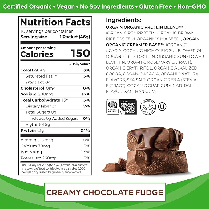 Orgain Organic Vegan Protein Powder Travel Packs - Vanilla Bean and Chocolate Fudge (10 Packets Each)