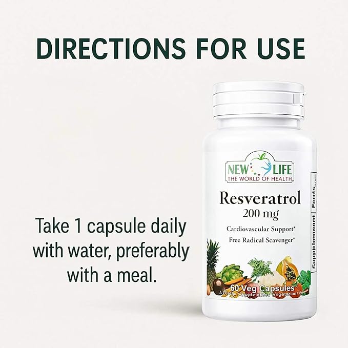 New Life Resveratrol 50mg Cardiovascular Support 60 Veg Capsules