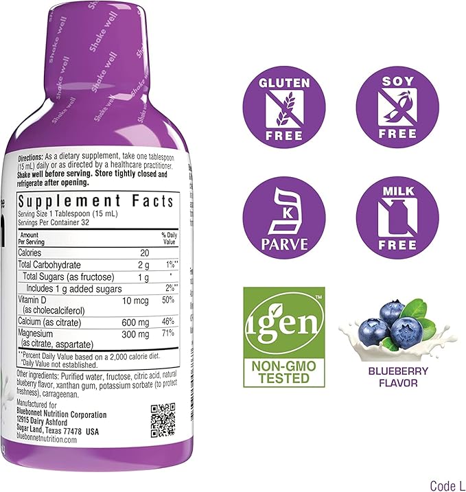 Bluebonnet Liquid Calcium Citrate Magnesium Citrate Vitamin D3- Bundle of Orange Blueberry and Strawberry Flavor 3 Bottle of 16 Fl Oz Each (48 Fl Oz Total)