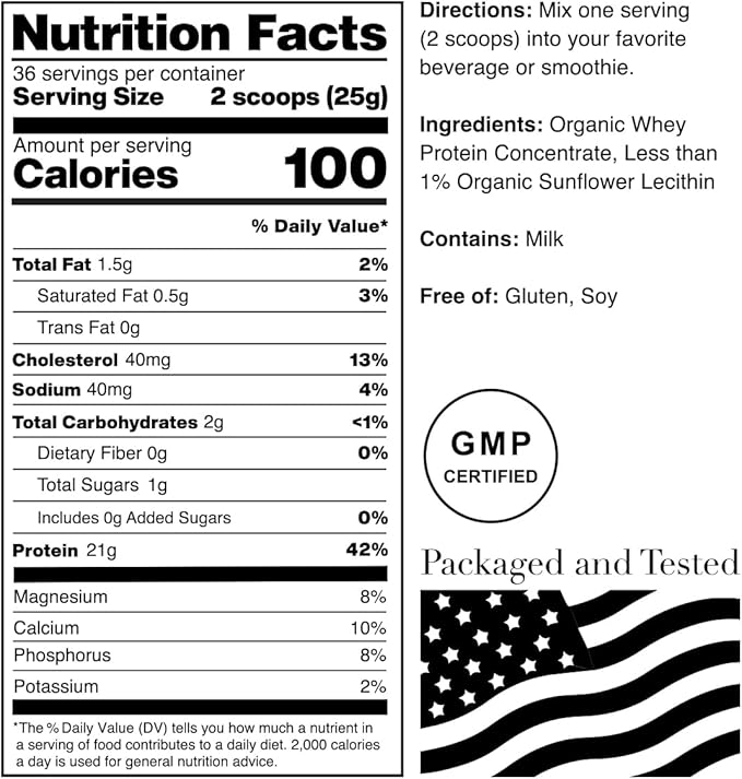 NorCal Organic Whey Protein | 100% Grass-Fed USDA Certified | Pure Clean Protein Sourced from Northern California Family Farms | Unflavored | 2 Pound (Pack of 1)