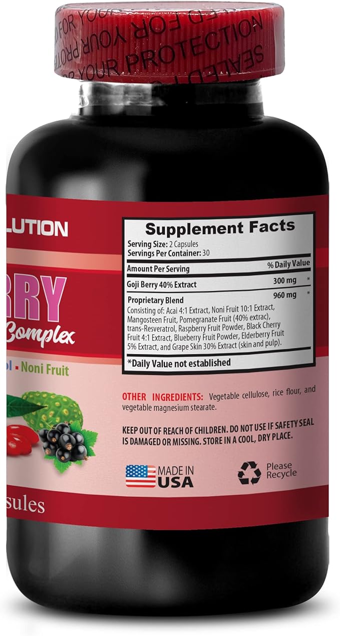 Brain and Memory Power Boost - Goji Berry - Natural ANTIOXIDANT Complex Immune Support Noni Supplement Pills Mangosteen Extract acai Berry superfruit Complex Energy Booster 2 Bottles 120 Caps