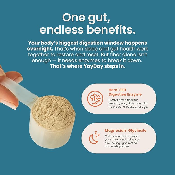 Nighttime Prebiotic Fiber Powder with Digestive Enzymes &amp Magnesium Glycinate for Sleep | Gut Health Supplement for Women &amp Men - Digestion Support Bloating Relief - Citrus 30 Scoops