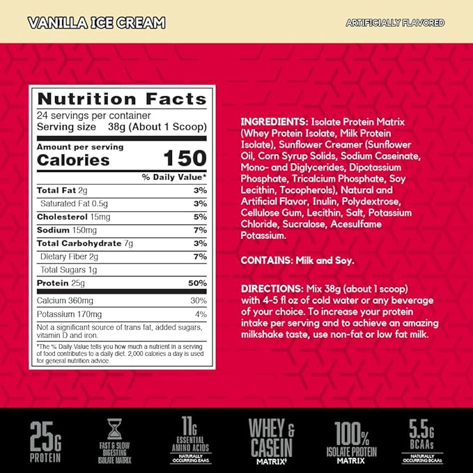 BSN SYNTHA-6 Isolate Protein Powder Vanilla Protein Powder with Whey Protein Isolate Milk Protein Isolate Flavor: Vanilla Ice Cream 24 Servings