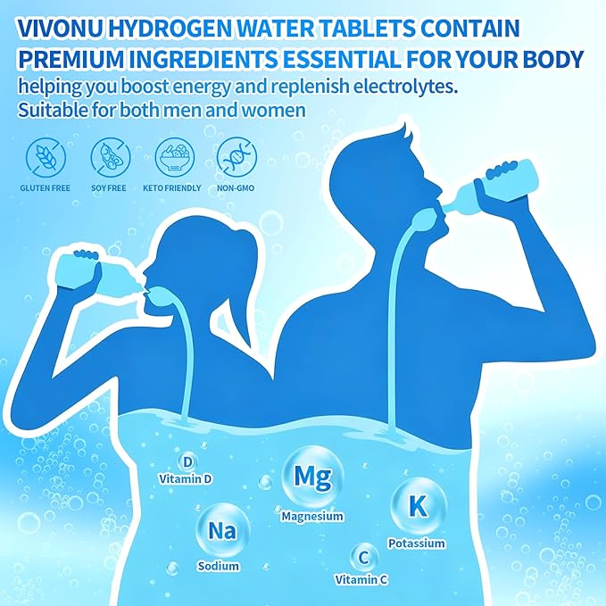 Magnesium Hydrogen Water Tablets Tablets for Drinking Water - H2 Molecular Tabs | Magnesium* Pills Electrolytes Hydration Supplement to Support Healthy Aging &amp Energy Boost (1 Pack)