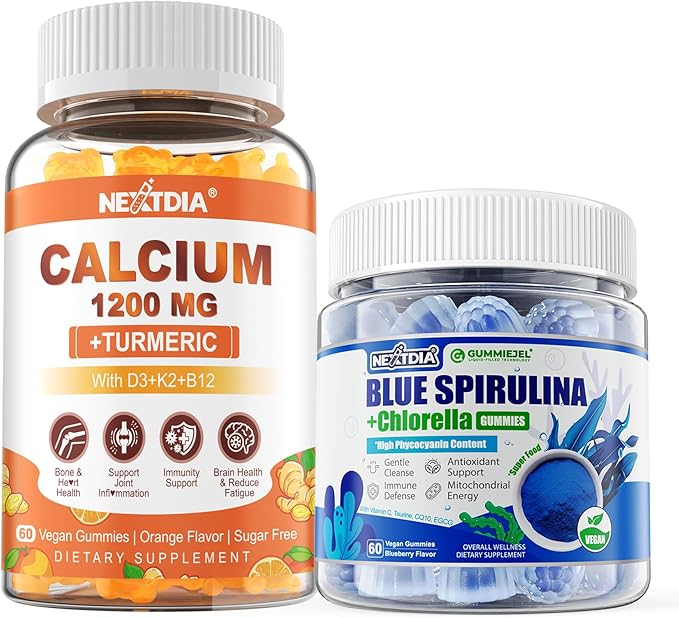 Calcium 1200 mg with Vitamin D3 Gummies + Organic Blue Spirulina Gummies