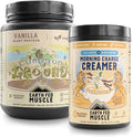 Earth Fed Muscle Plant-Powered Performance Bundle – Common Ground Vegan Vanilla Protein + Morning Charge Coffee Creamer with Collagen &amp Lion’s Mane – Clean Energy Focus &amp Recovery – 2-Pack