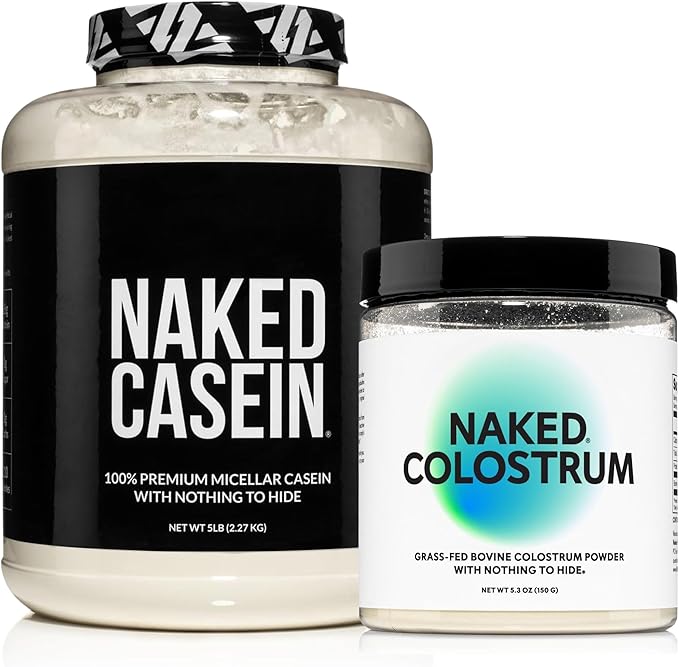 NAKED Casein Protein Powder 5LB (76 Servings) Colostrum Powder (150 Servings) – Bulk GMO-Free Gluten Free Soy Free Preservative Free