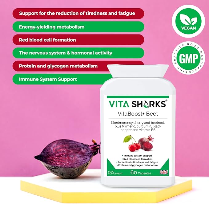 VitaBoost+ Beet Complete: 60 Vegan Capsules | Immune Support Blend with Montmorency Cherry Beetroot Turmeric Curcumin Black Pepper Vitamin B6 &amp More