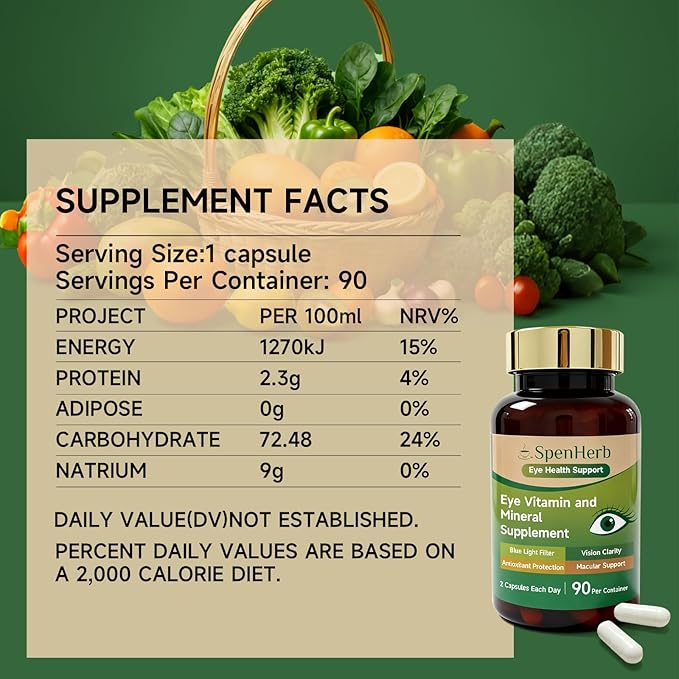 Eye Vitamin and Mineral Supplement Vision Support 90 Capsules with Lutein and Zeaxanthin Vitamin C E Zinc Copper Eye Health Supplements for Adults 2 PCS