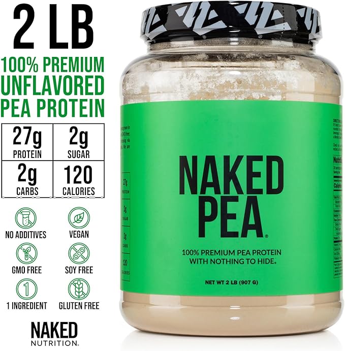 NAKED Pea Protein Powder 2LB (30 Servings) PB Powdered Peanut Butter 1.5LB (45 Servings) – Vegan Bulk Non-GMO Gluten Free Soy Free