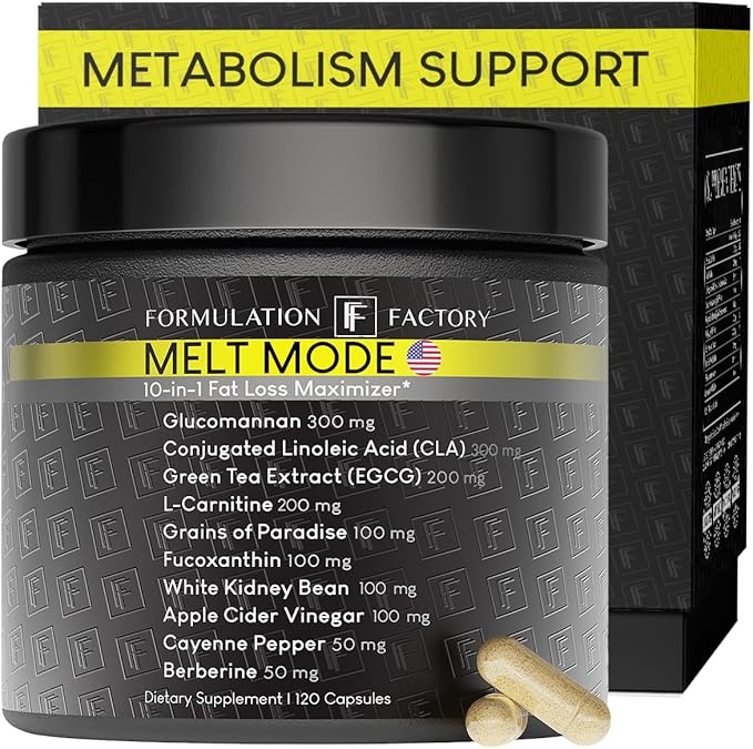 Formulation Factory Metabolism Booster - Melt Mode Natural Thermogenic Support with Glucomannan L-Carnitine &amp Green Tea Extract - Advanced Satiety &amp Energy - 120 Capsules 2 Month Supply