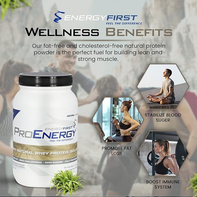 EnergyFirst Natural Grass Fed Whey Protein Isolate Powder Unflavored Protein Powder ProEnergy Protein Shake for Meal Replacement &amp Post Workout Recovery Non-GMO Sugar &amp Gluten Free 36 Serv