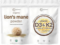 Micro Ingredients Vitamin D3 10000iu + K2 200mcg Coconut Oil Softgels &amp Lions Mane Mushroom Supplement Powder Bundle 2 Pack | Essential Sunshine Vitamins | Natural Superfood for Brain Energy &a