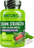 NATURELO Calcium Supplement - with Vitamin C Vitamin D3 K2 and Calcium Magnesium Zinc for Bone Strength with Calcium 600mg - Plant-Based 360 Vegetarian Capsules Non-GMO Soy &amp Gluten-Free