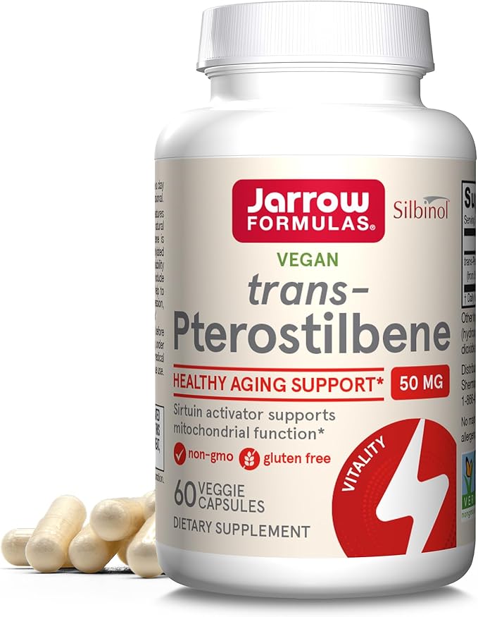 Jarrow Formulas® Pterostilbene 50mg for Antioxidant Support Dietary Supplement Supports Healthy Aging 60 Veggie Capsules 60 Day Supply
