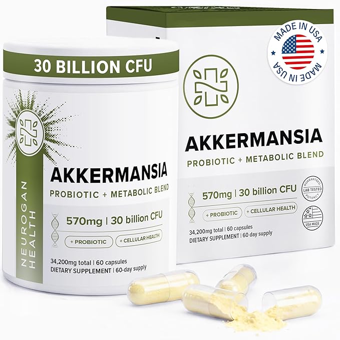 Neurogan Akkermansia Muciniphila Probiotic + Supplement - 30 Billion CFU - Probiotics for Digestive Health &amp Cellular Support – Probiotic Capsules Women - 2 Month Supply 60 Count Made in USA