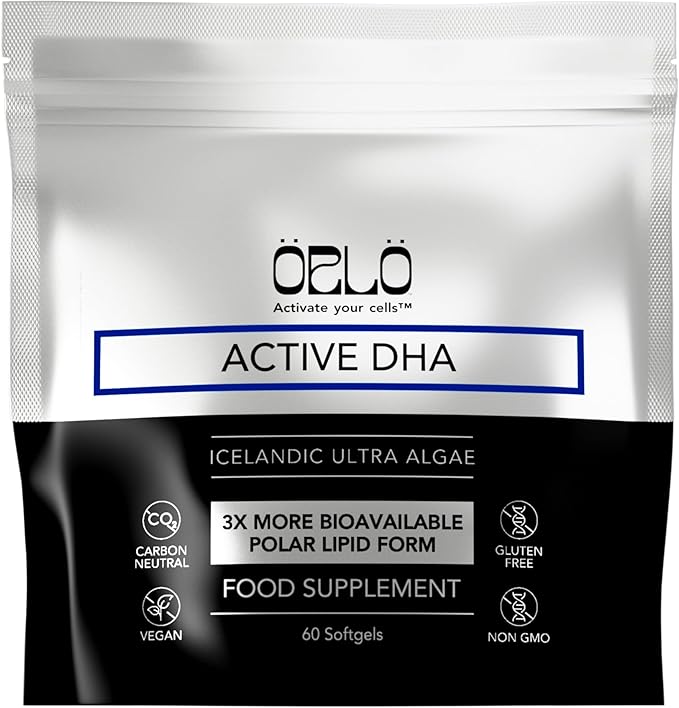 Orlo DHA Supplement 1000mg - 3X Absorption Natural Icelandic Nordic Omega 3 DHA &amp EPA for Brain &amp Eye Support – Vegan Fish Oil Alternative No Fishy Aftertaste 60 Easy-to-Swallow Mini Softgel