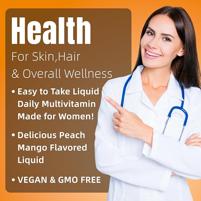 Liquid Multivitamin for Hair Growth &amp Hair Formula Bundle | Healthy Hair Habits | Clinically Tested for Thicker Hair &amp Skin Elasticity for Women | Peach Mango Flavor &amp Blueberry Pomegranat