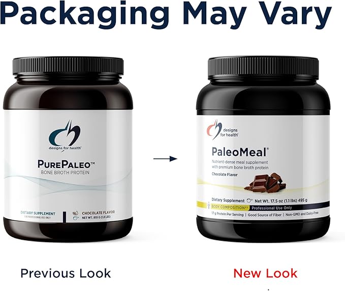 Designs for Health Pure PaleoMeal - Bone Broth Protein Powder with 17g Protein Meal Replacement Shake Dietary Supplement with Active Folate + Chelated Minerals Chocolate (15 Servings / 510g)