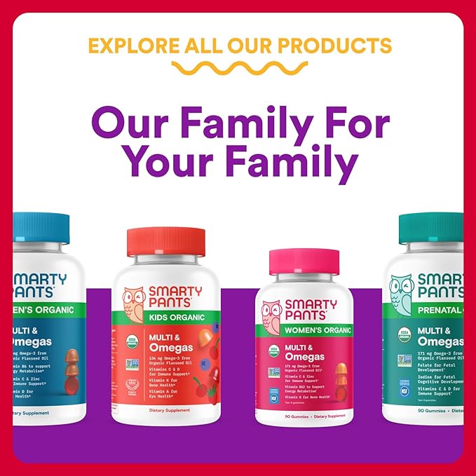 SmartyPants Organic Toddler Multivitamin Gummies: ProbioticsOmega 3 (ALA)Vitamin D3CVitamin B12B6AK&ampZincBeta CaroteneGluten FreeThree Fruit Flavors (30 Day Supply)60 Count (Pack of 2)