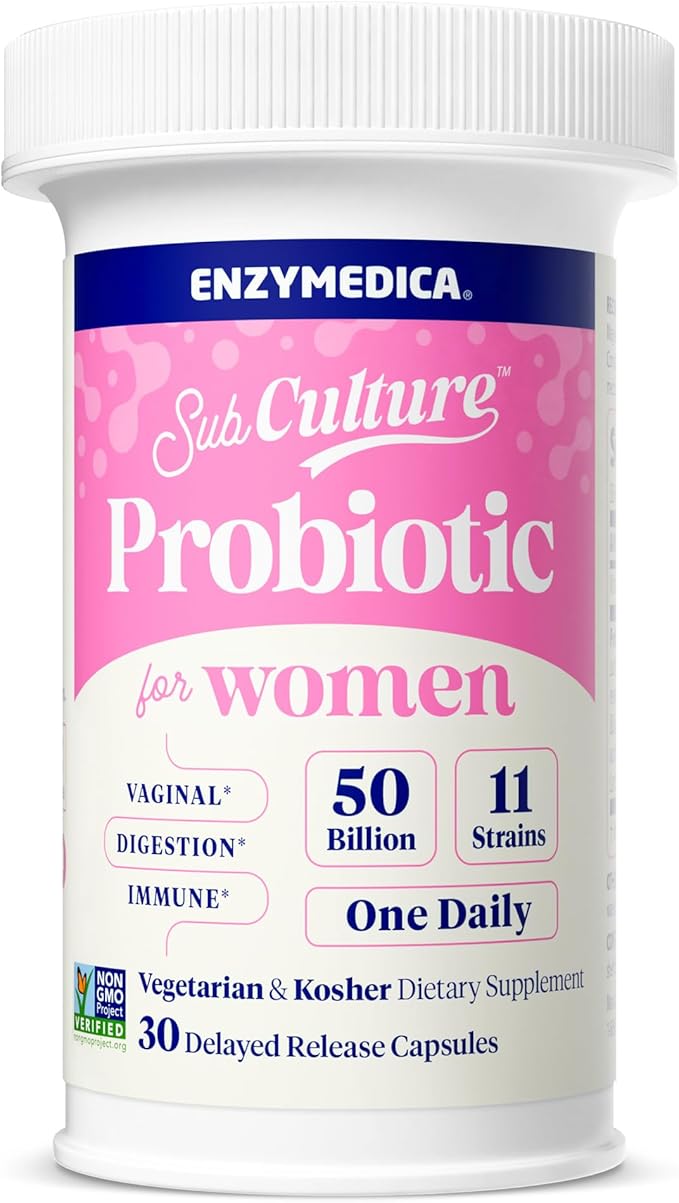 Enzymedica SubCulture Probiotics for Women 50 Billion CFU Vaginal &amp Urinary Health Immune and Digestive Support 30 Capsules