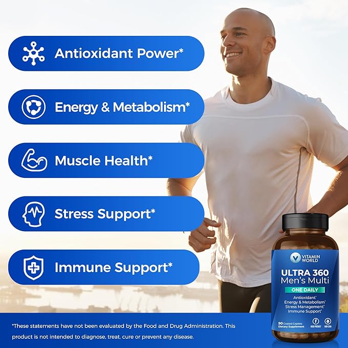 Vitamin World Ultra 360 Multivitamin for Men One Daily Men's Multivitamin with Minerals Herbs &amp Antioxidants Daily Supplement with Vitamin A C D E &amp Zinc for Energy &amp Immune Support