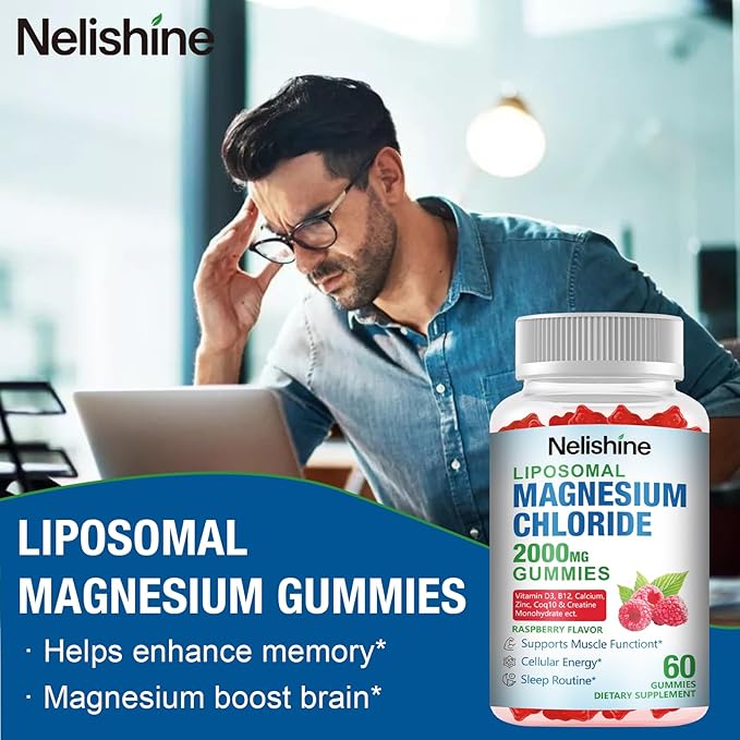 2 Pack Liposomal Magnesium Chioride Gummies 2000mg with Calcium Vitamin D3 B12 Zinc L-Theanine CoQ10 | Proprietary Blend for Stress Relief Heart &amp MuscleImmune Energy &amp Relaxation Supp
