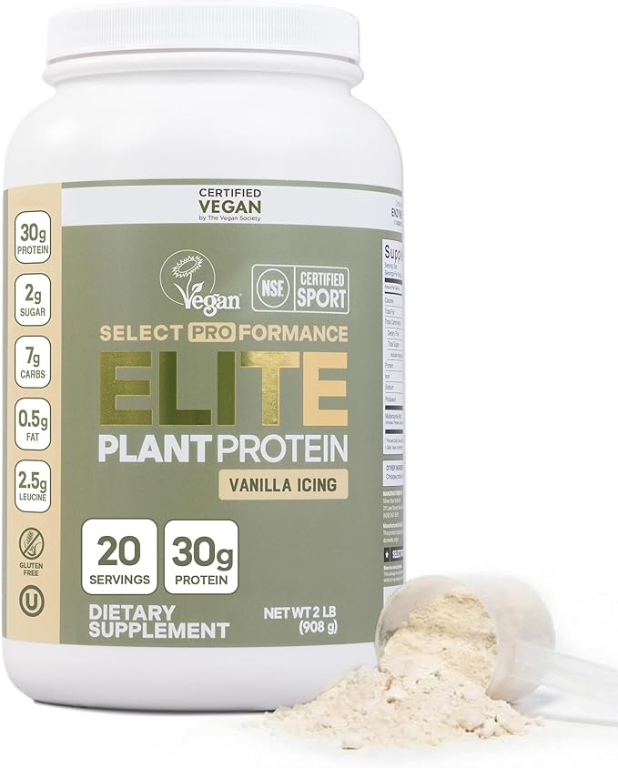 Select Proformance Elite Vegan Protein Powder - 15g of Protein Plant Based Dairy Free Gluten Free Clean Ingredients - Vanilla Icing 2lb Tub (40 Servings)