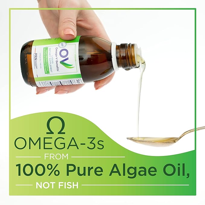 Omega-V Benefits Liquid Omega 3 Supplement - 5 oz 30-Day Supply - Vegan Supplement with 1000mg EPA &amp DHA for Eye Health