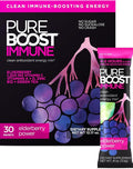 Pureboost Immune Clean Energy Booster Refreshing Energy Drink Mix and Immunity Supplement with Elderberry 1200 mg Vitamin C Vitamins A + D and Zinc. (Elderberry Power 30 Count)