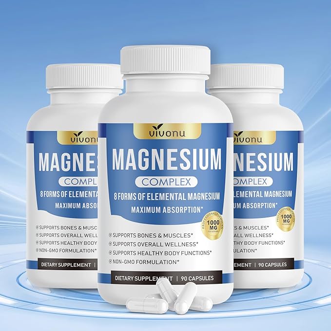 1000mg Magnesium Complex for Women &amp Men* 8 Elemental with Magnesium Glycinate Citrate Malate Taurate Oxide Carbonate Aspartate Orotate for Bones Muscle Recovery Energy Vegan 90 Capsu