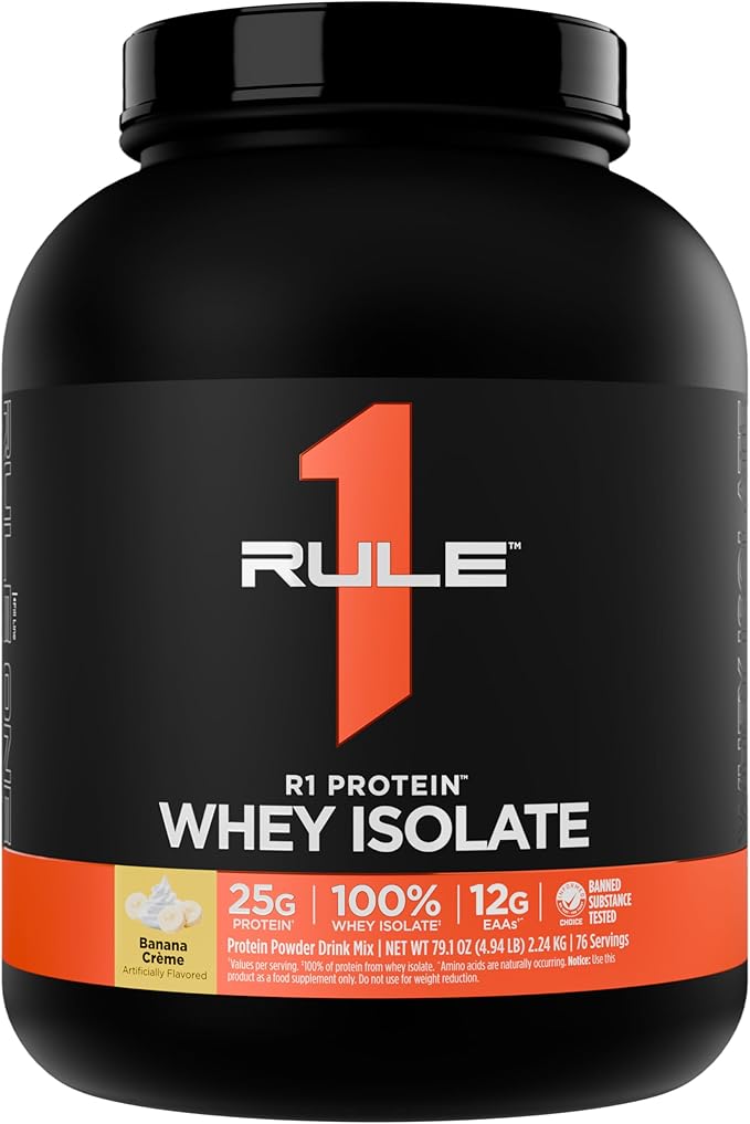 Rule 1 R1 Protein Whey Isolate - with 25g Protein &amp 6g BCAA Exclusively from Isolated &amp Hydrolyzed Sources for Workout Recovery (5 Pounds* Banana Crème)