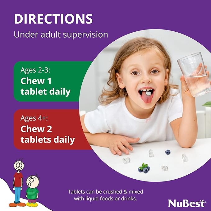 NuBest Tall Kids - Toddlers Vitamins and Kids Vitamins for Age 2 to 9 - Support Bone Strength Overall Health and Immunity - Animal Shapes - 180 Chewable Berry Tablets | Pack 2
