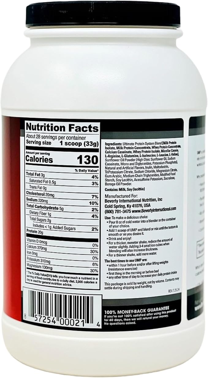 Beverly International UMP Protein Powder Vanilla. Unique Whey-Casein Ratio Builds Lean Muscle. Easy to Digest. No Bloat. (32.8 oz) 2lb .8 oz